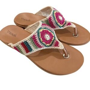 The‎ Sak Women's Shana Sandals Size 8 Crochet Thong Boho Colorful Flower Shoes